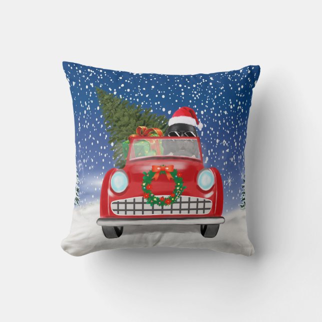 Newfoundland Dog Driving Car In Snow Christmas Cushion (Front)