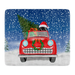 Newfoundland Dog Driving Car In Snow Christmas  Cutting Board