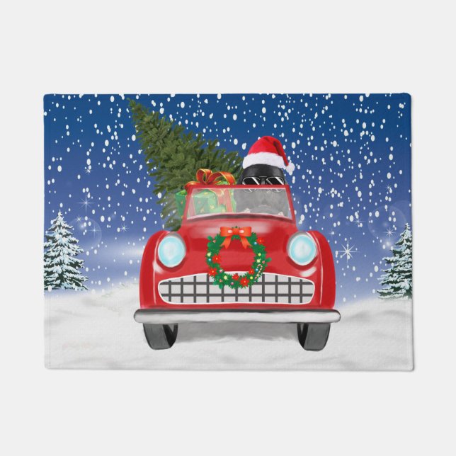 Newfoundland Dog Driving Car In Snow Christmas  Doormat (Front)