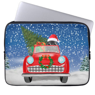 Newfoundland Dog Driving Car In Snow Christmas Laptop Sleeve