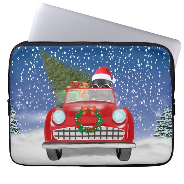 Newfoundland Dog Driving Car In Snow Christmas  Laptop Sleeve (Front)