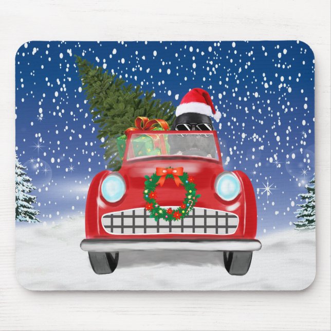 Newfoundland Dog Driving Car In Snow Christmas  Mouse Mat (Front)