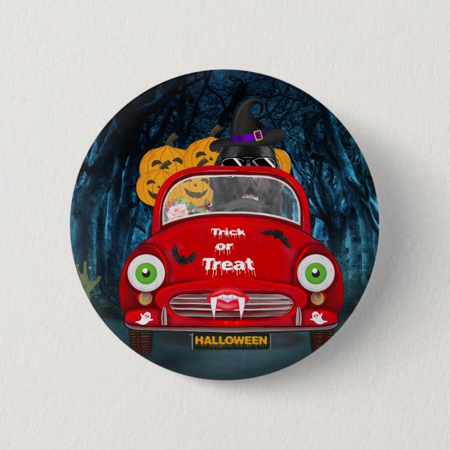 Newfoundland Dog Driving Car Scary Halloween 6 Cm Round Badge (Front)