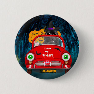 Newfoundland Dog Driving Car Scary Halloween 6 Cm Round Badge