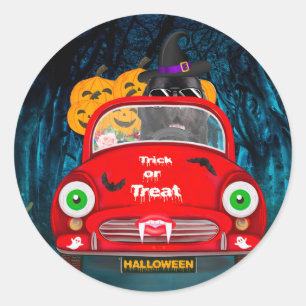 Newfoundland Dog Driving Car Scary Halloween Classic Round Sticker