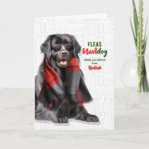 Newfoundland Dog Funny Fleas Navidog with Name Holiday Card