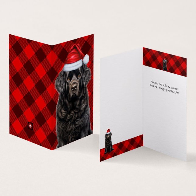 Newfoundland Dog Holiday Red Plaid Christmas Card (Inside and Outside)
