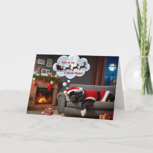 Newfoundland Dog in Santa Suit Dreaming Card