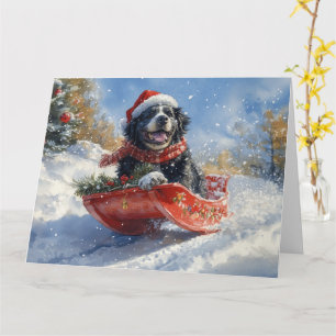 Newfoundland Dog in Sledge Let it Snow Christmas Card