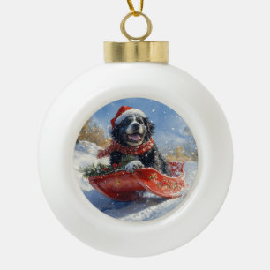 Newfoundland Dog in Sledge Let it Snow Christmas Ceramic Ball Christmas Ornament