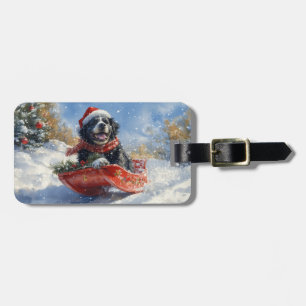 Newfoundland Dog in Sledge Let it Snow Christmas Luggage Tag