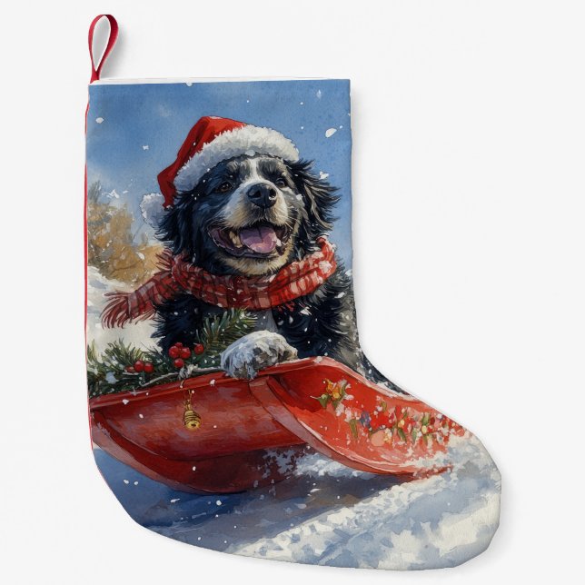 Newfoundland Dog in Sledge Let it Snow Christmas Small Christmas Stocking (Front)