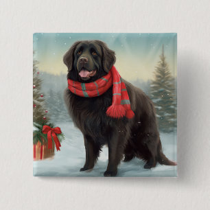 Newfoundland Dog in Snow Christmas 15 Cm Square Badge