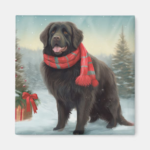 Newfoundland Dog in Snow Christmas Magnet
