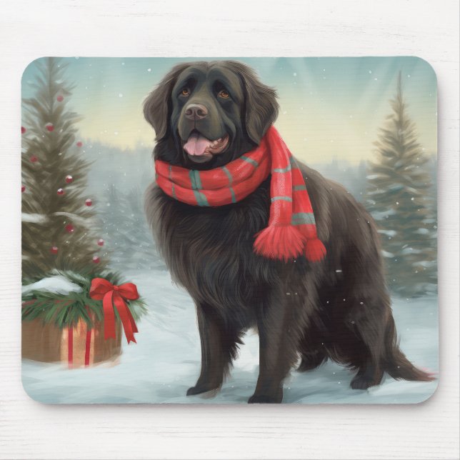 Newfoundland Dog in Snow Christmas Mouse Mat (Front)