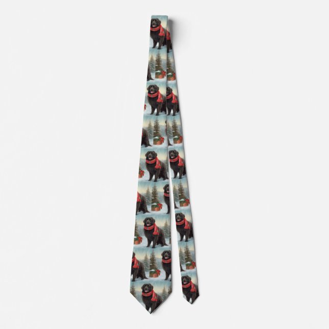 Newfoundland Dog in Snow Christmas Tie (Front)