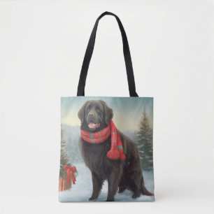 Newfoundland Dog in Snow Christmas Tote Bag