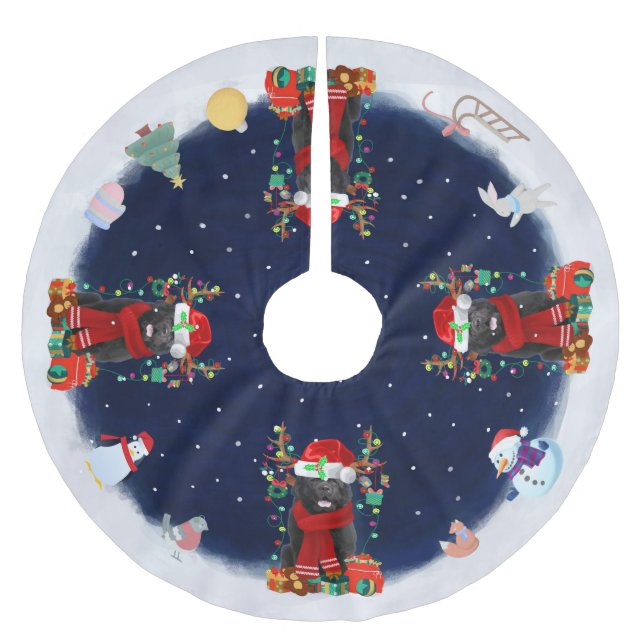 Newfoundland Dog Let it snow Brushed Polyester Tree Skirt (Front)