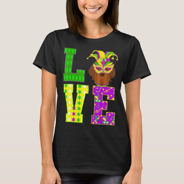 Newfoundland Dog Lover I Love Mardi Gras Costume M T-Shirt (Front)