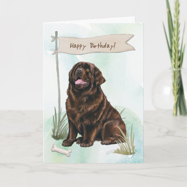 Newfoundland Dog Outdoors Under Birthday Sign Card (Front)