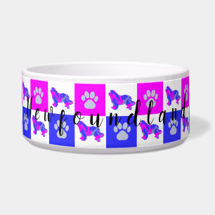 Newfoundland Dog & Paw Hot Pink & Blue Pet Bowl