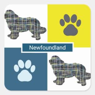 Newfoundland Dog & Paw Y&B Grid Square Square Sticker