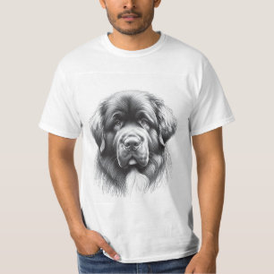 Newfoundland Dog Pencil Soft Sketch by Artist Gent T-Shirt