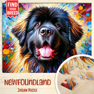 Newfoundland Dog Portrait Acrylic Art Print Dog Jigsaw Puzzle