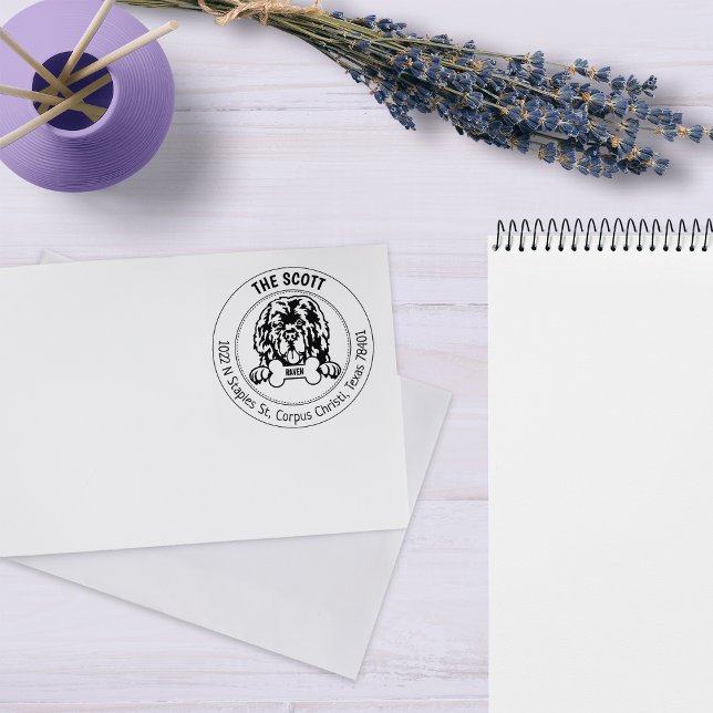 Newfoundland Dog Return Address Family Rubber Stamp (Creator Uploaded)