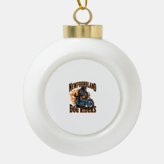 Newfoundland Dog Rider Ceramic Ball Christmas Ornament