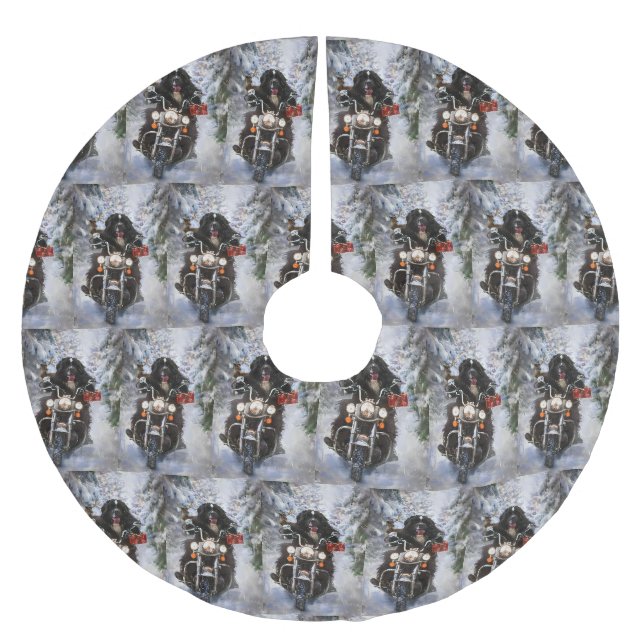Newfoundland Dog Riding Motorcycle Christmas  Brushed Polyester Tree Skirt (Front)