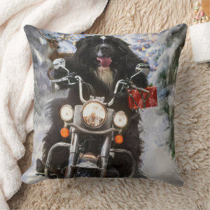Newfoundland Dog Riding Motorcycle Christmas Cushion