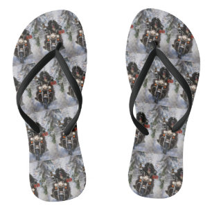 Newfoundland Dog Riding Motorcycle Christmas  Flip Flops