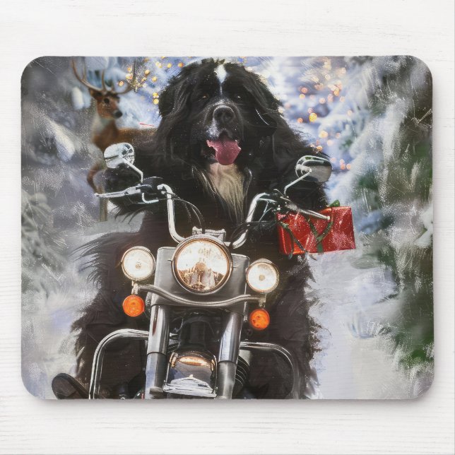 Newfoundland Dog Riding Motorcycle Christmas  Mouse Mat (Front)