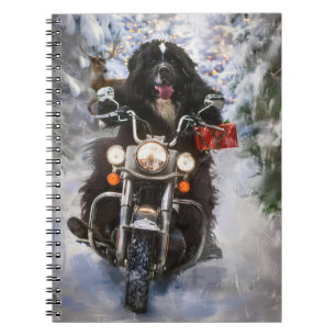 Newfoundland Dog Riding Motorcycle Christmas  Notebook
