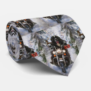 Newfoundland Dog Riding Motorcycle Christmas  Tie