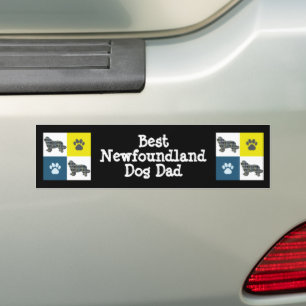 Newfoundland Dog Silhouette Yellow & Blue Grid Bumper Sticker