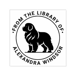 Newfoundland Dog Standing Sil Library Book Name Self-inking Stamp