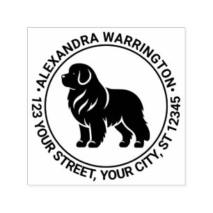 Newfoundland Dog Standing Sil Name Return Address Self-inking Stamp