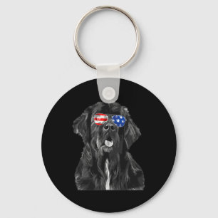 Newfoundland Dog Sungles Flag American 4th Of July Key Ring