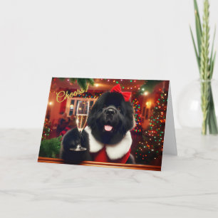 Newfoundland Dog Toasting Champagne Christmas Card