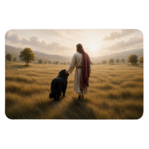 Newfoundland dog walking with Jesus (Memorial card Magnet