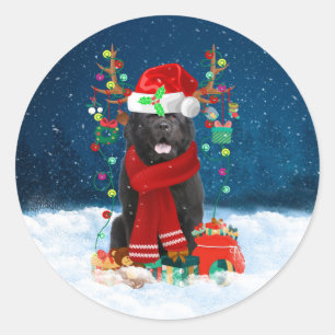 Newfoundland dog with Christmas gifts Classic Round Sticker