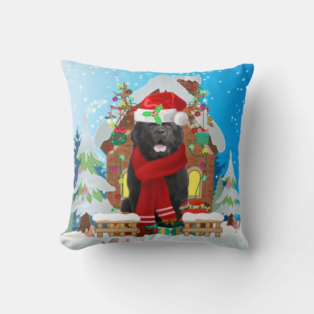 Newfoundland dog with Christmas gifts Cushion (Front)