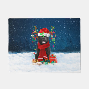 Newfoundland dog with Christmas gifts Doormat