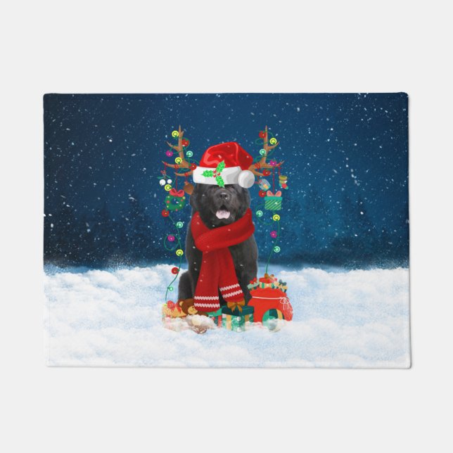 Newfoundland dog with Christmas gifts Doormat (Front)