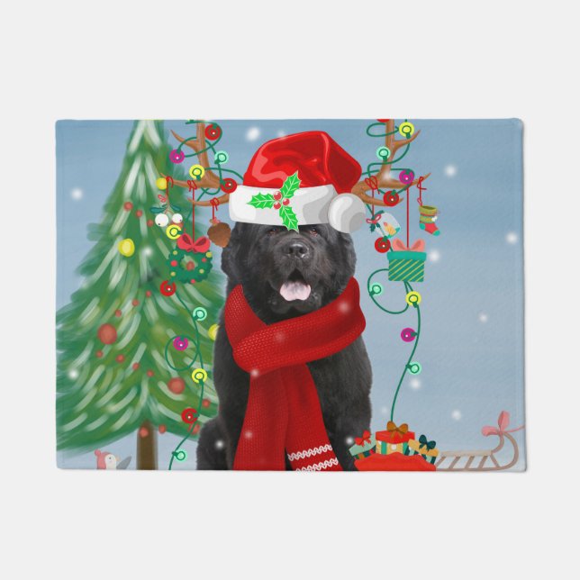 Newfoundland dog with Christmas gifts  Doormat (Front)