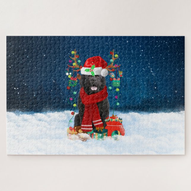 Newfoundland dog with Christmas gifts Jigsaw Puzzle (Horizontal)