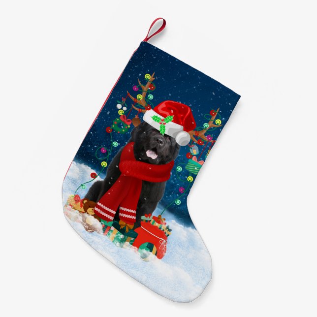 Newfoundland dog with Christmas gifts Small Christmas Stocking (Front (Hanging))
