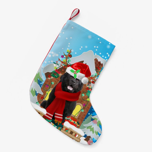 Newfoundland dog with Christmas gifts Small Christmas Stocking (Front (Hanging))